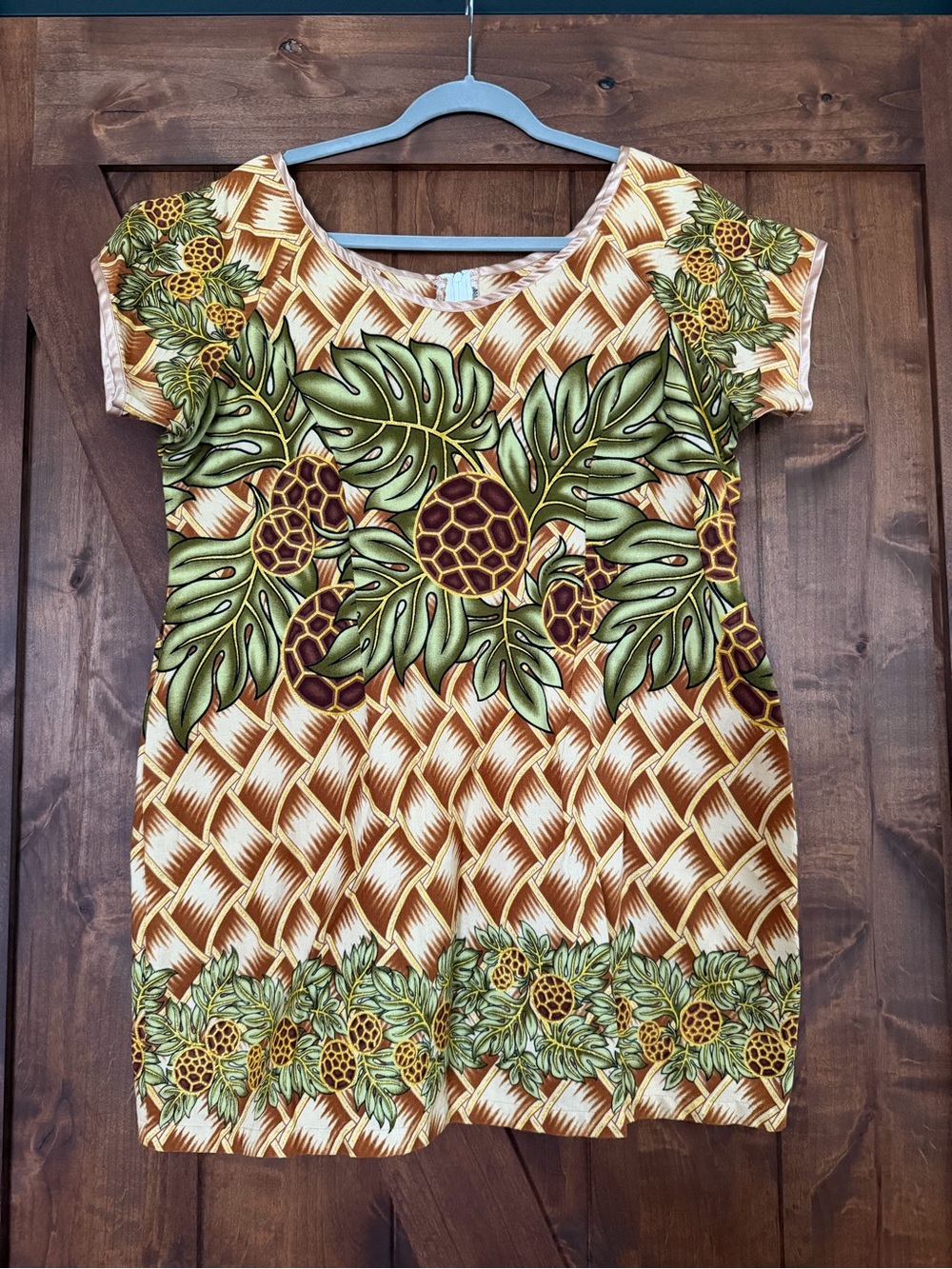 Custom made Vintage Hawaiian Muumuu Dress Ulu Breadfruit Monstera Lauhala Size L